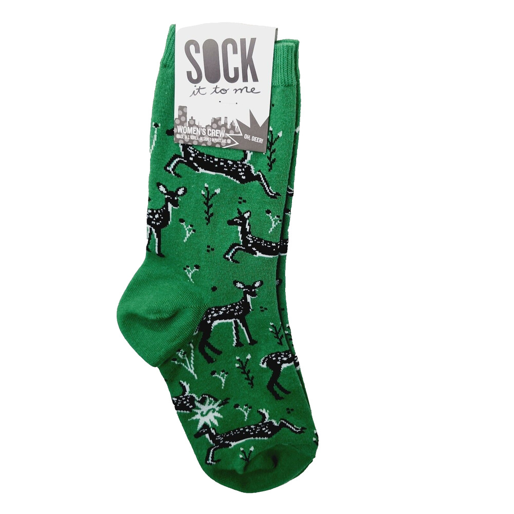 Sock It To Me Crew Women Boy Deer Fawn Doe Buck Antlers Woods Forest NWT NEW
